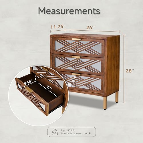 3-Drawer Wooden Accent Dresser with Mirror Fronts G821