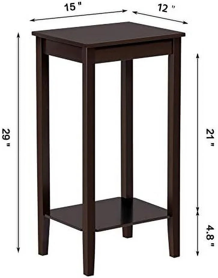 Dark Coffee Tall End Table With Storage Shelf And Solid Wood Legs, D12xw15xh29 Inches J43881