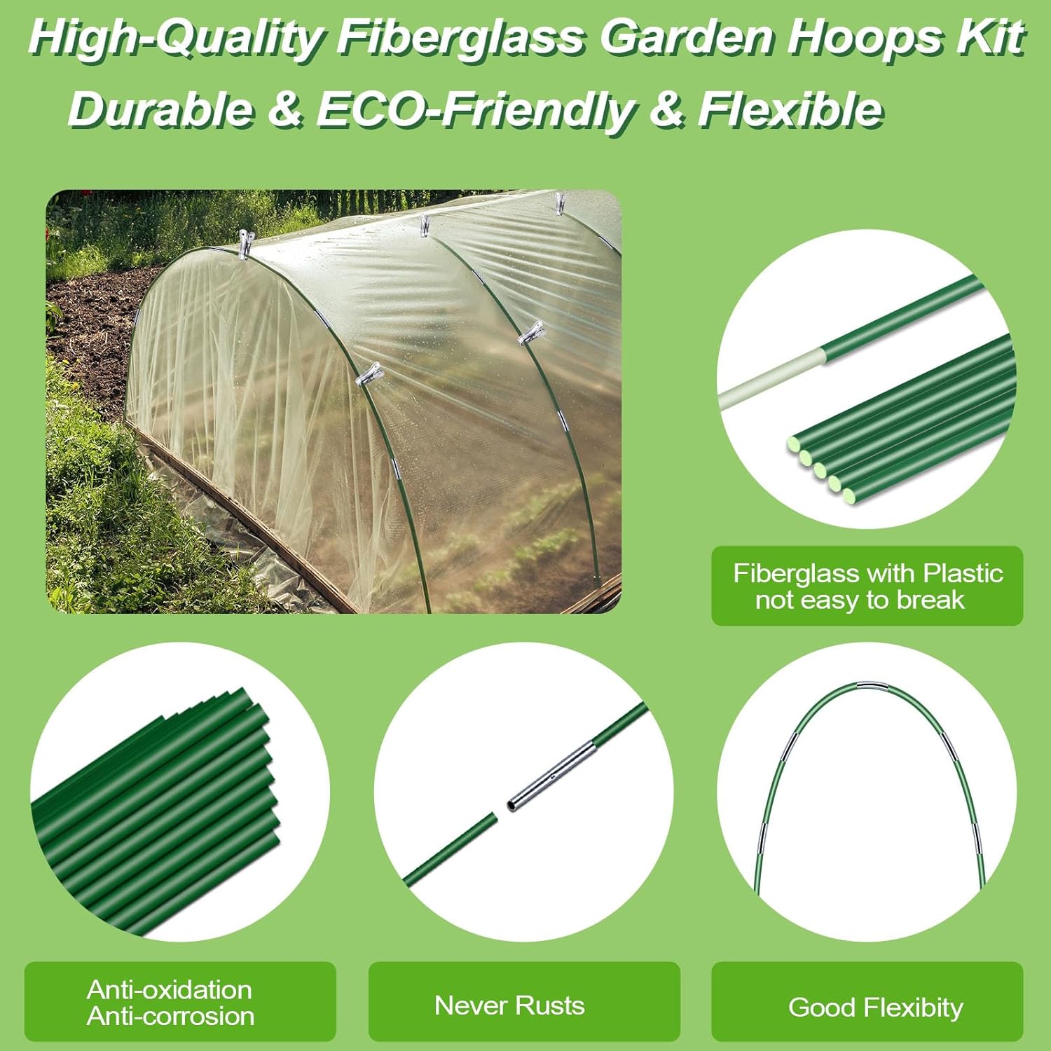 6 Sets 8 FT Long Fiberglass Garden Hoops O428415