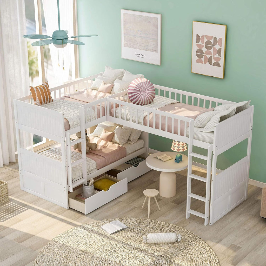 White Triple Loft Bunk Bed with 2 Drawers Y3713