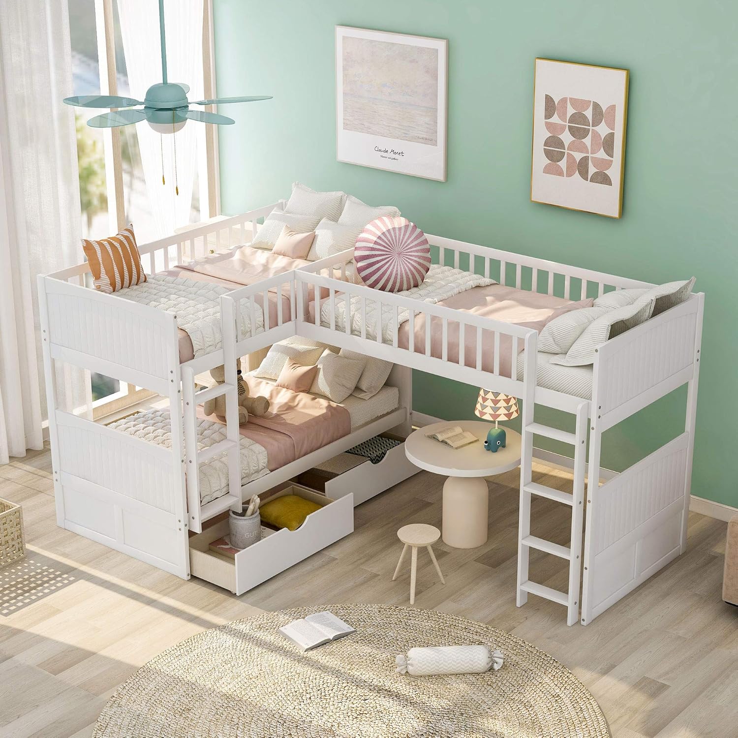 White Triple Loft Bunk Bed with 2 Drawers Y3713