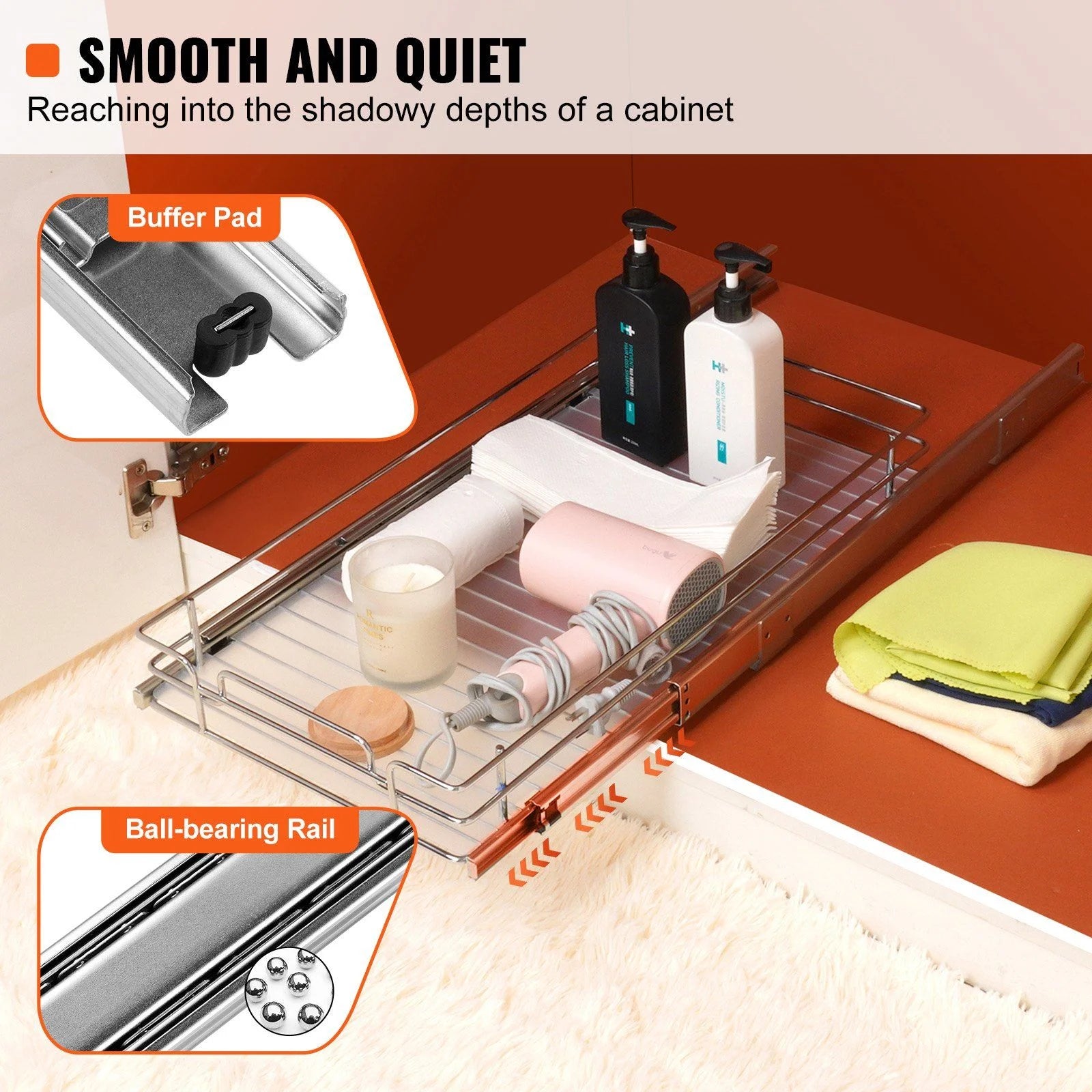 Chrome Steel Pull Out Cabinet Organizer with Slide Out Shelves M7874