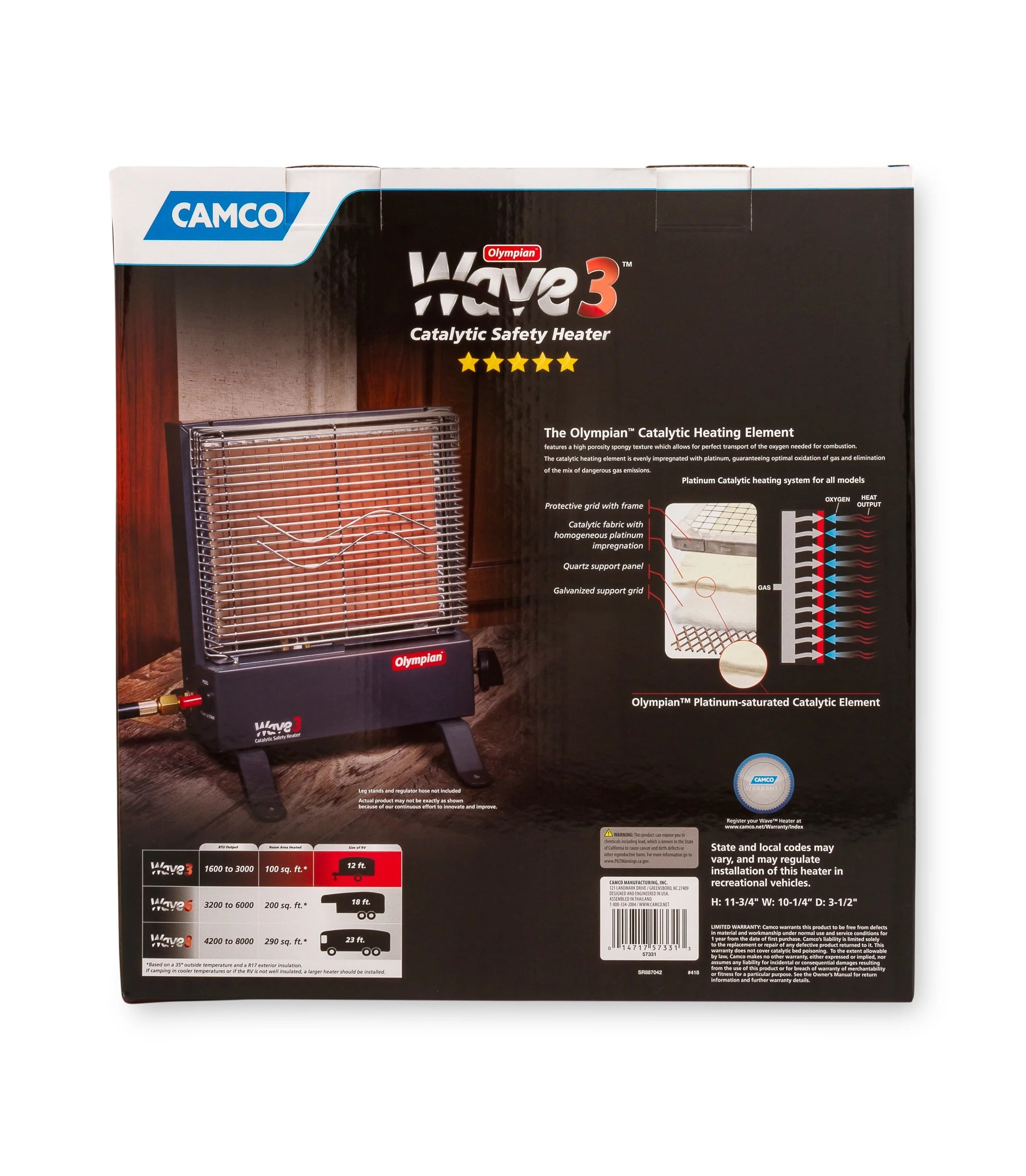 Adjustable 1600 to 3000 BTU LP Gas Catalytic Safety Heater T127