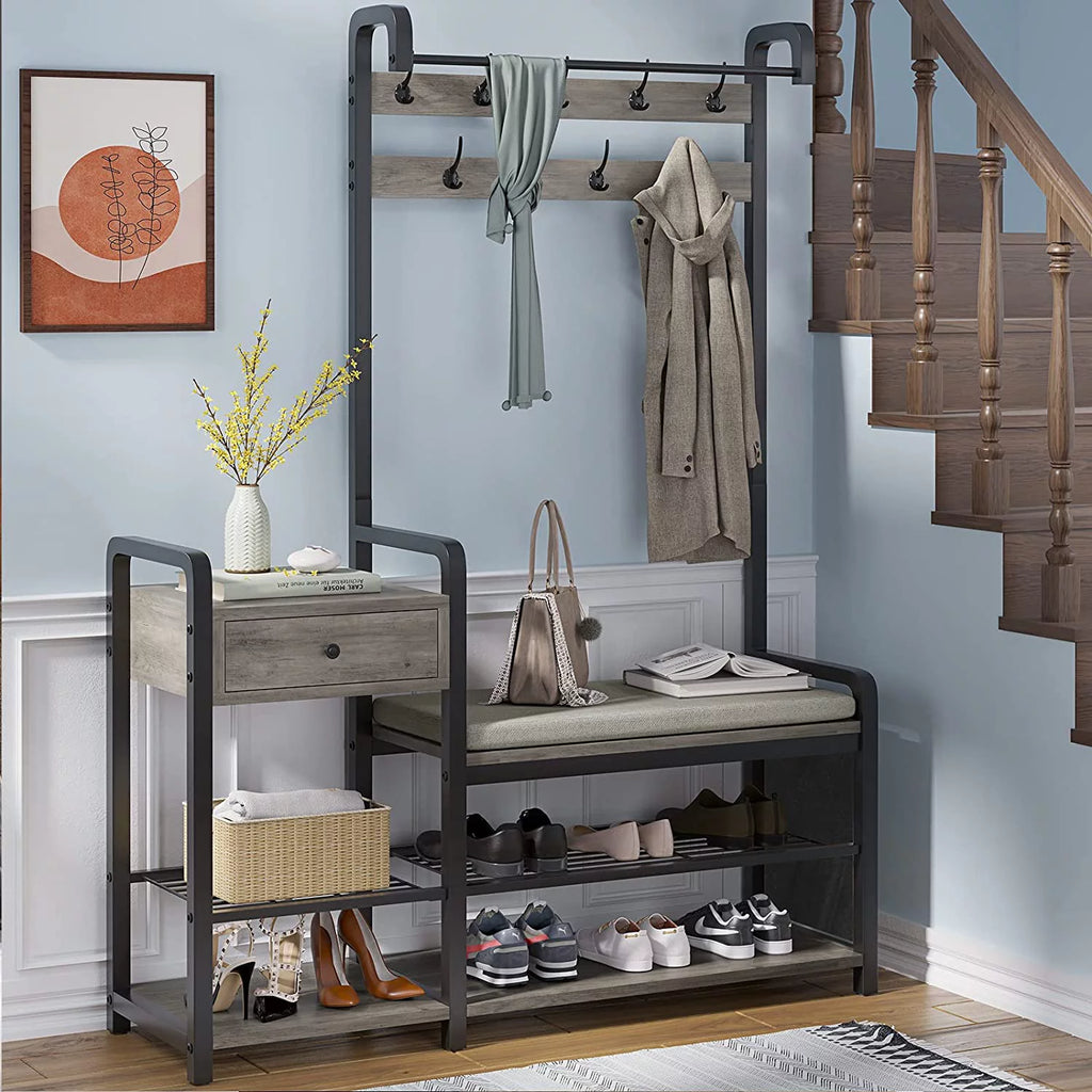 Oak Grey Hall Tree with Storage P8837
