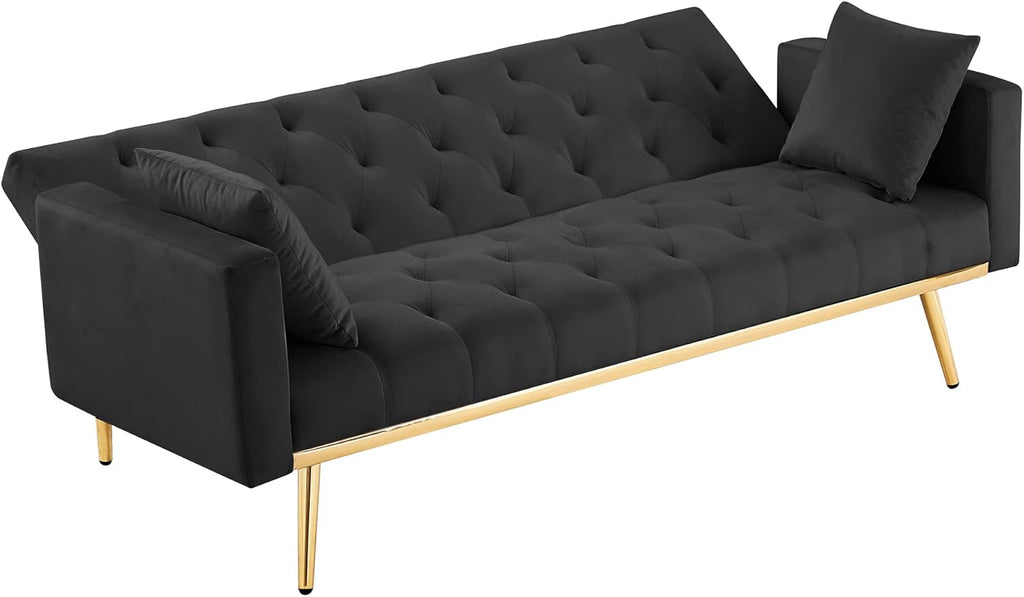 Black Convertible Folding Futon Sofa Bed J4597