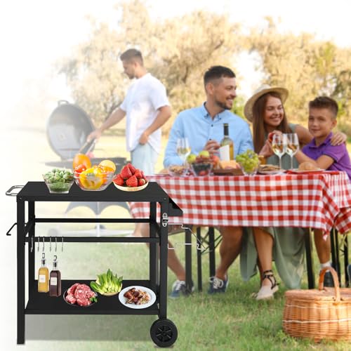 Grill Cart Table with Wheels, 32.7”x 20” Metal Top C612246