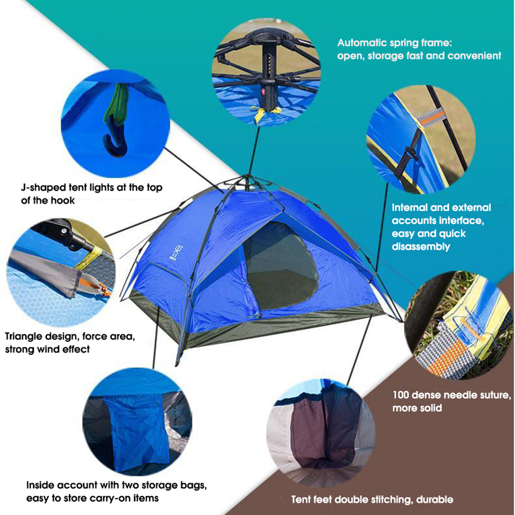 4 Person Double Layer Waterproof Instant Camping Tent Blue B482443