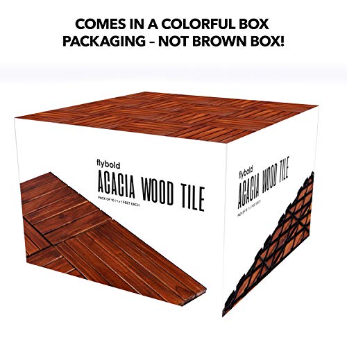Teak Wood Interlocking Deck Flooring Tiles - 12" x 12" Pack of 10 Q345671