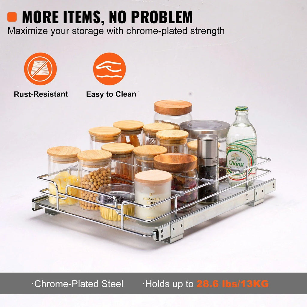 Chrome Steel Pull Out Cabinet Organizer with Slide Out Shelves M7874