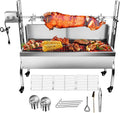 Stainless Steel Rotisserie Grill with Back Cover Guard, 25W Motor, 37'' 2 in 1 BBQ Charcoal Rotisserie Grill E78557