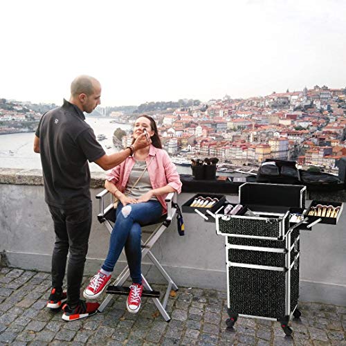 Black Aluminum Portable Makeup Train Case with Folding Trays V60703