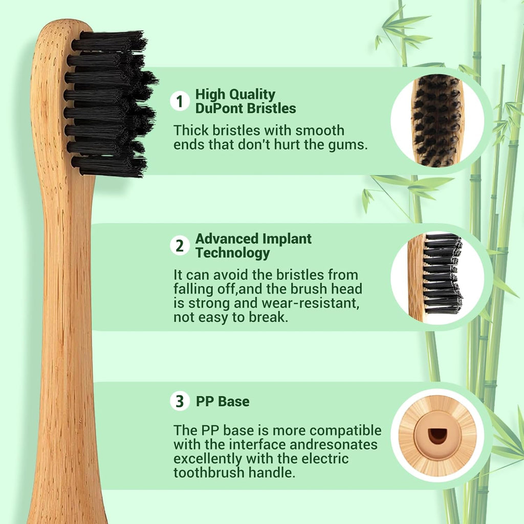 Bamboo Electric Toothbrush 5 Cleaning Modes Sonic Toothbrush Replacement Heads with Plant-Based Bristle 4 Pack U420782