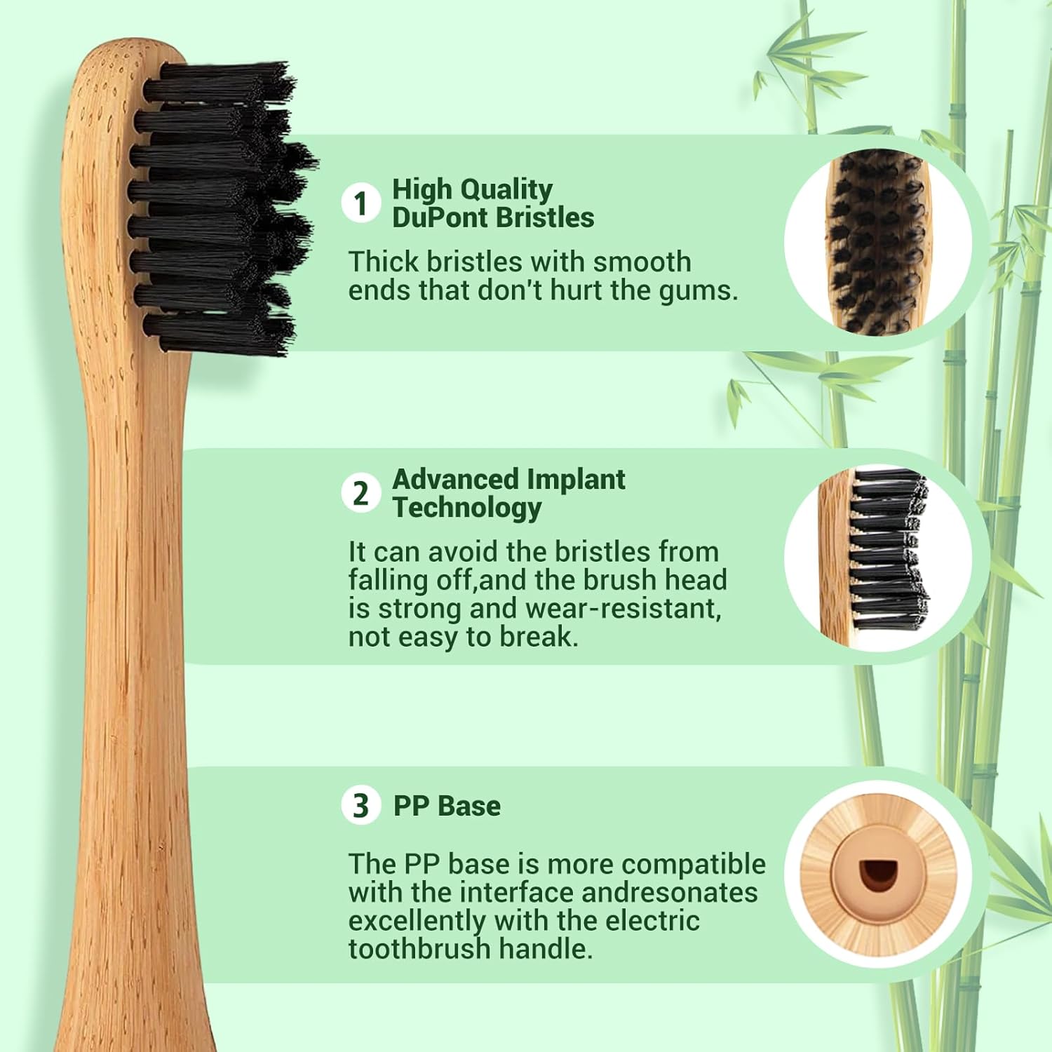 Bamboo Electric Toothbrush 5 Cleaning Modes Sonic Toothbrush Replacement Heads with Plant-Based Bristle 4 Pack U420782