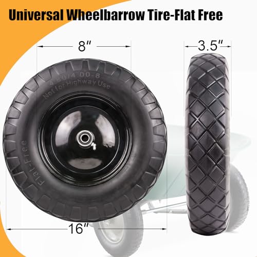 4.80/4.00-8 Flat Free 16" Solid Wheels with Bearings (2 Pack) P436839