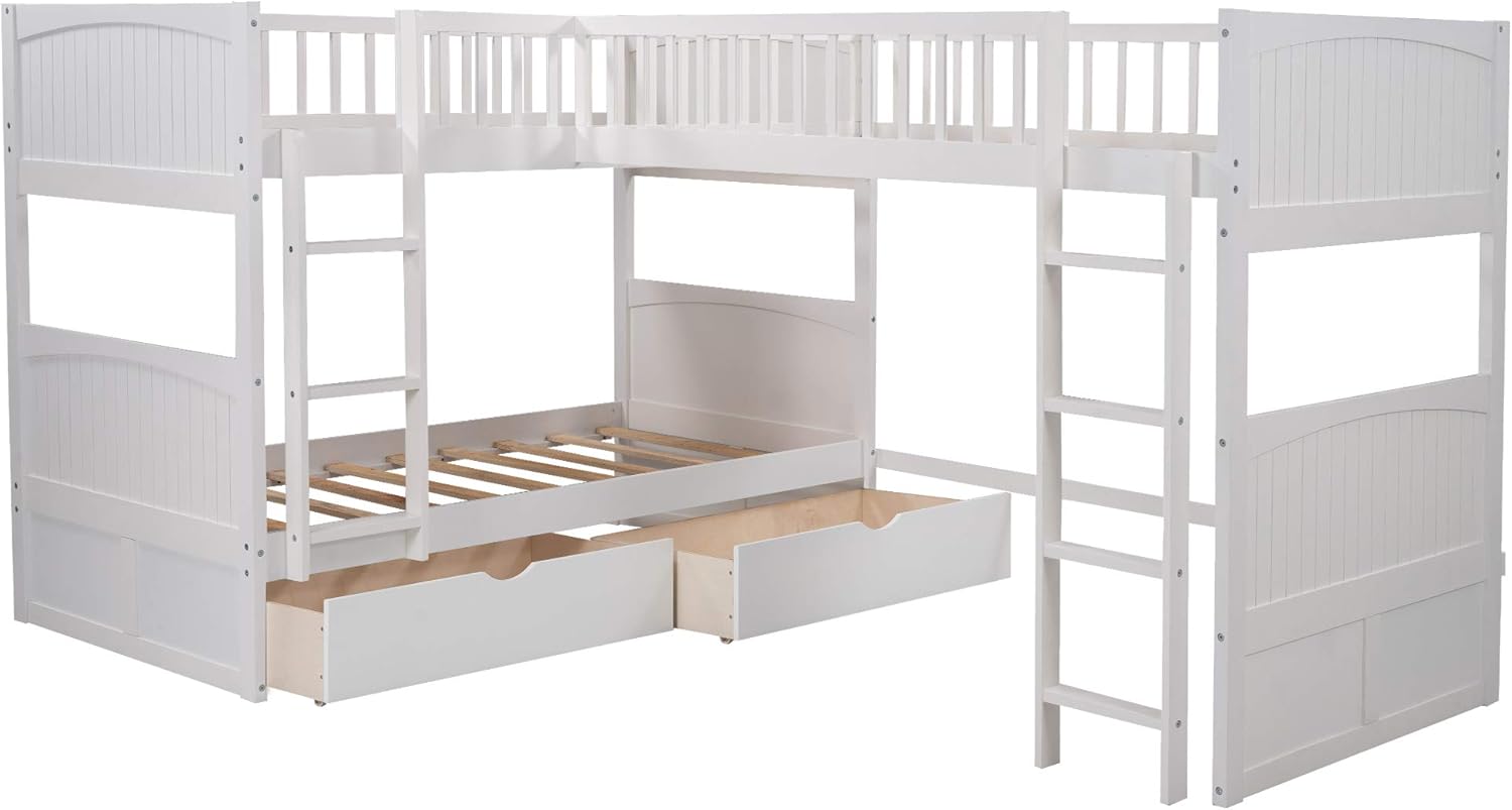 White Triple Loft Bunk Bed with 2 Drawers Y3713