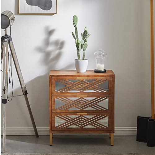 3-Drawer Wooden Accent Dresser with Mirror Fronts G821