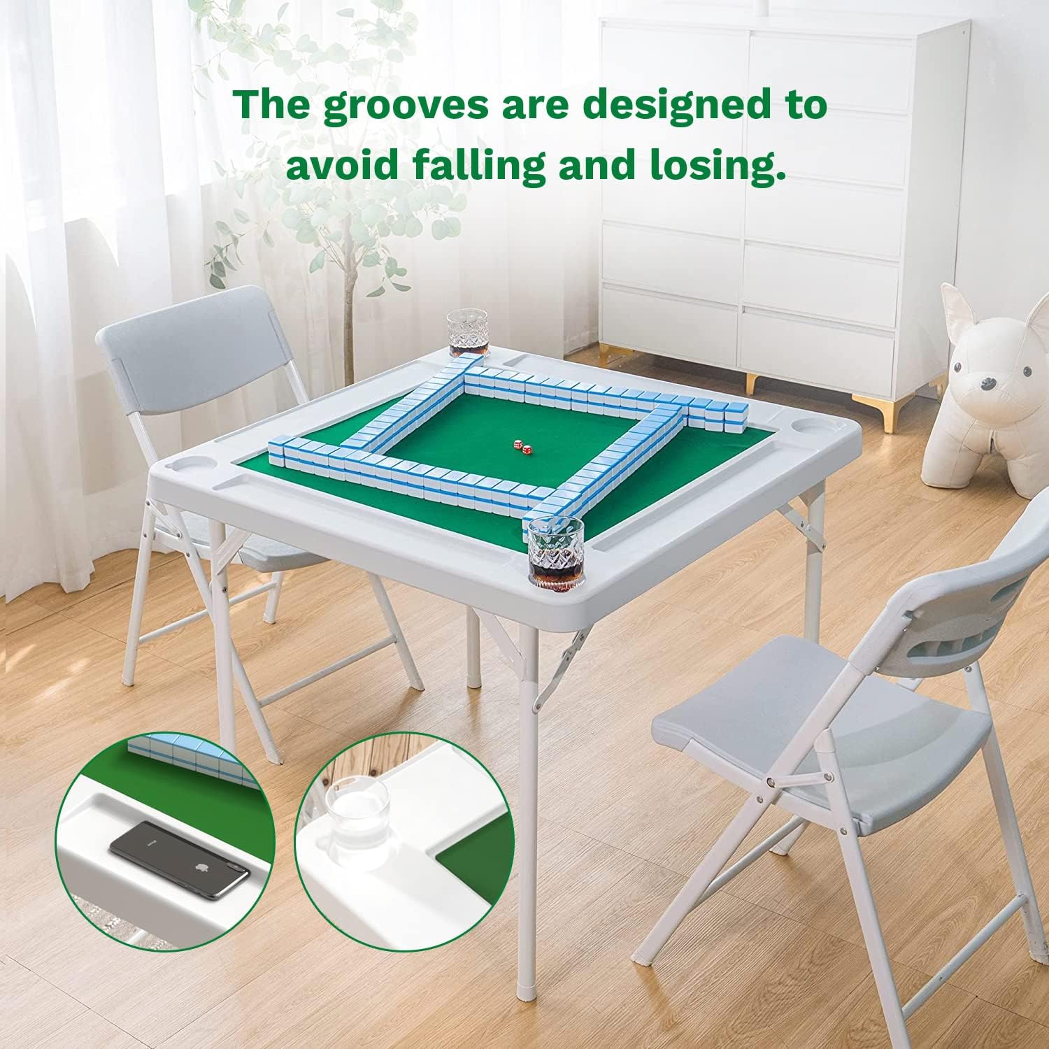 Square 4-Player Foldable Mahjong Table with Cup Holders and Trays N539150