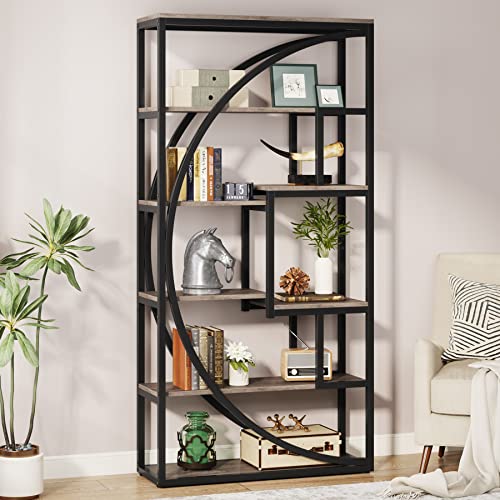 Industrial 5-Tier Etagere Bookcase, 70.8 inch Tall, Rustic Brown P587682